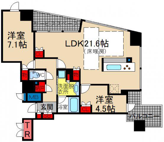 PROUD TOWER 北浜(2LDK/27階)の間取り写真