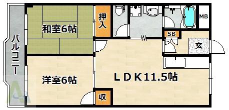 ロイヤルコート山の街(2LDK/1階)の間取り写真
