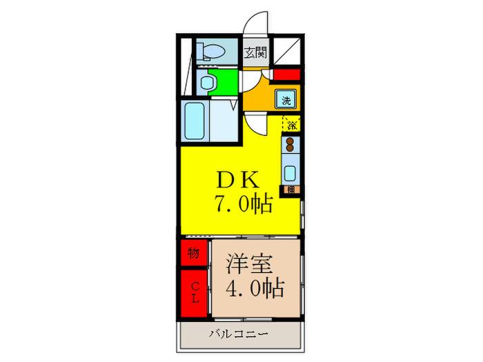 ランティエ茨木大手町(1DK/9階)の間取り写真