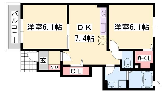 ピクシーズタウンI(2DK/1階)の間取り写真