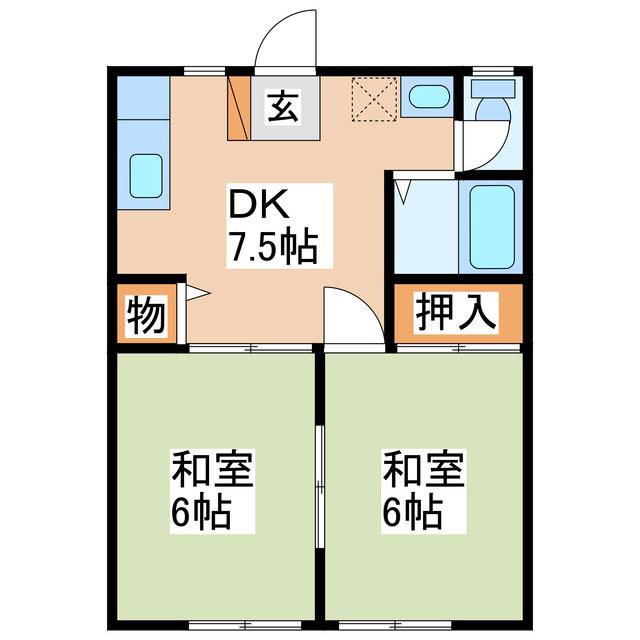 コーポ新田原(2DK/1階)の間取り写真