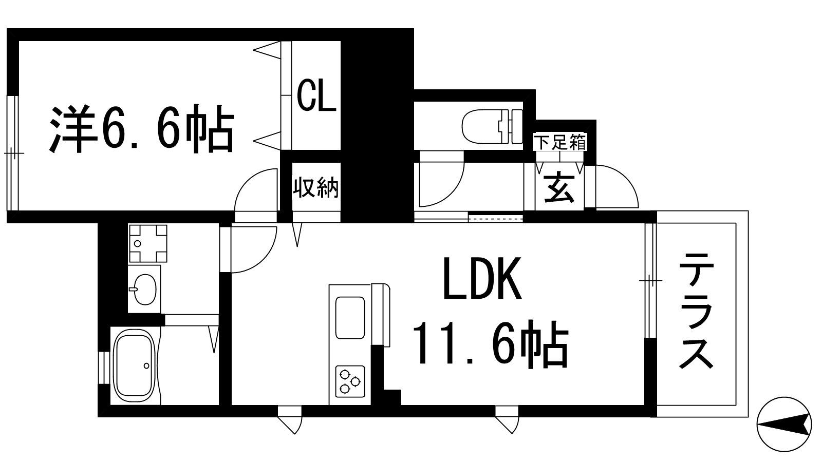 グランツ松下(1LDK/1階)の間取り写真