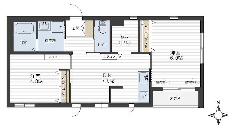 ラフィネ岸町(2DK/1階)の間取り写真
