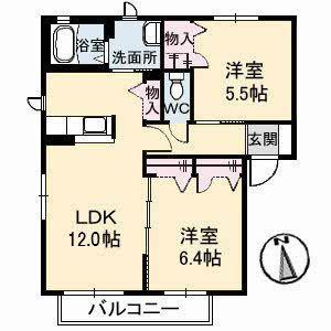シャーメゾン津山B(2LDK/2階)の間取り写真