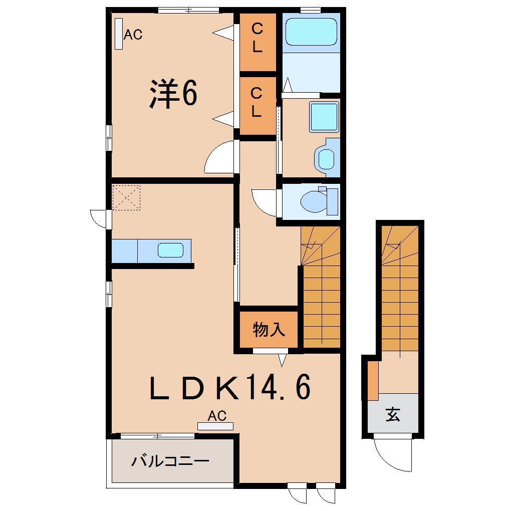 ベルハウスD(1LDK/2階)の間取り写真