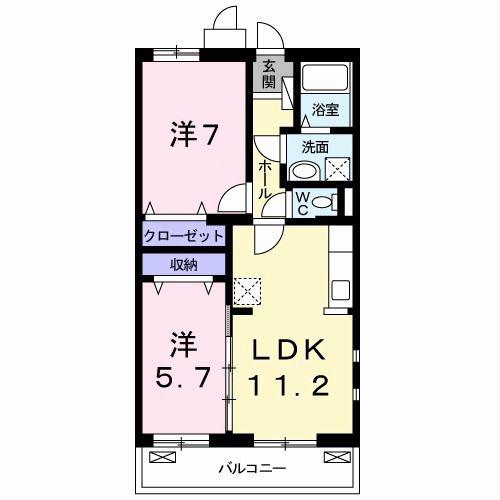 近鉄大阪線 高安駅 徒歩5分 3階建 築8年(2LDK/2階)の間取り写真