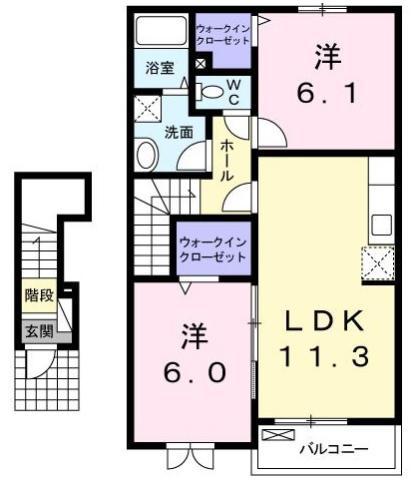 アルフォート藍住(2LDK/2階)の間取り写真