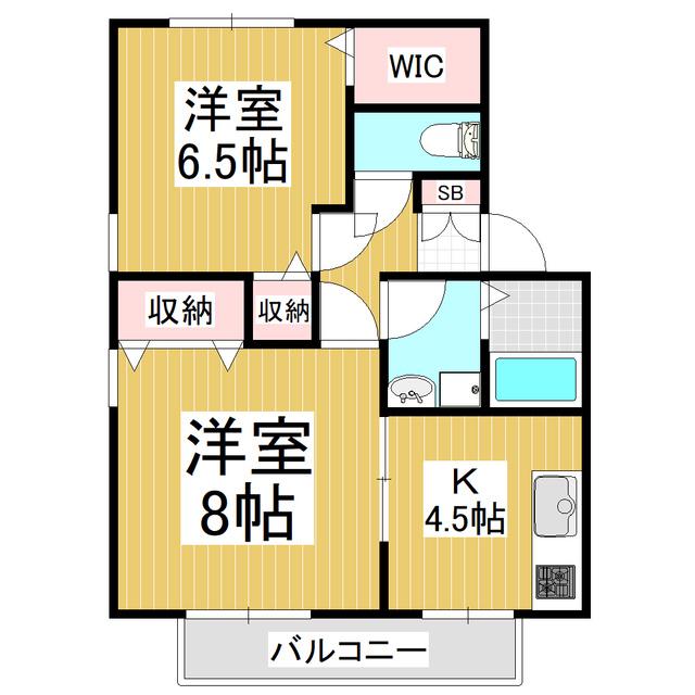 クレール南浅間B棟(2K/2階)の間取り写真