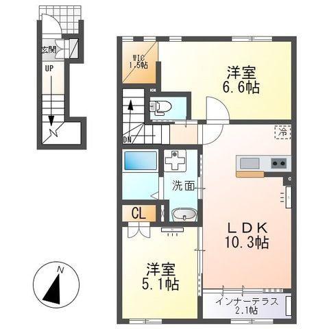 ティープラントV(2LDK/2階)の間取り写真
