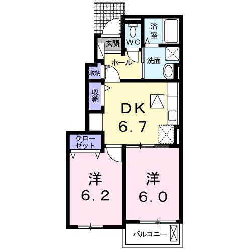 プロムナード(2DK/1階)の間取り写真