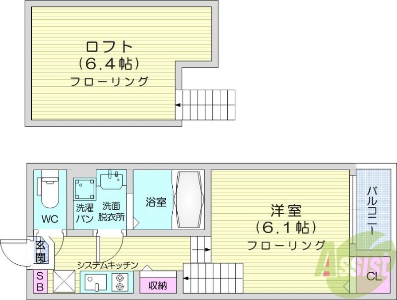 ハーモニーテラス五輪Ⅱ(1K/1階)の間取り写真