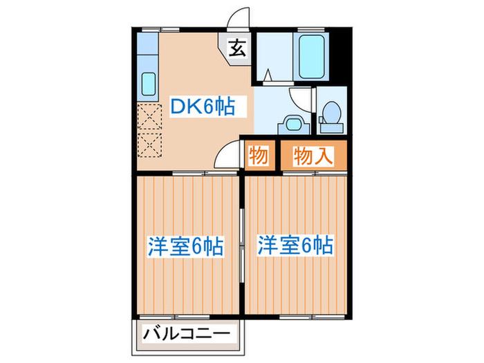 シャンテ高砂(2DK/2階)の間取り写真