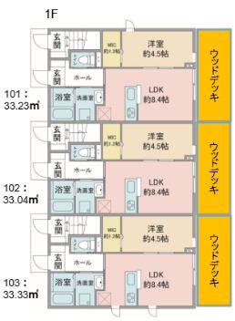 ガーデンテラスアトレ(1LDK/1階)の間取り写真