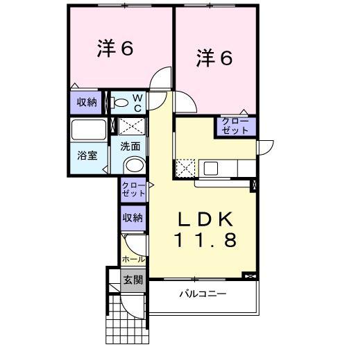 グレイスヴィラサンヨーG(2LDK/1階)の間取り写真