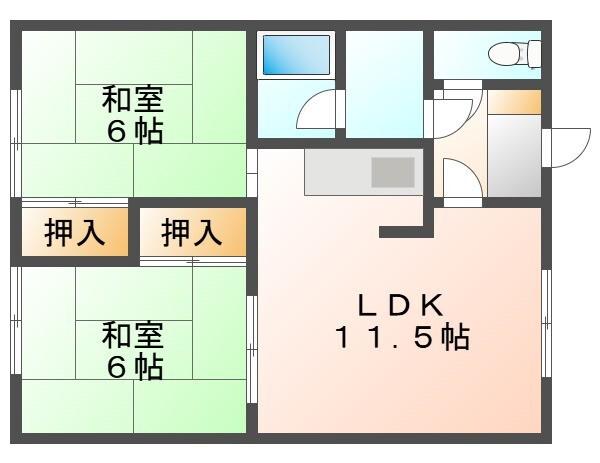 第一コーポ仁木(2LDK/2階)の間取り写真