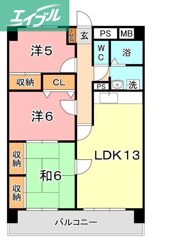 厚生町クラウンズマンション(3LDK/2階)の間取り写真