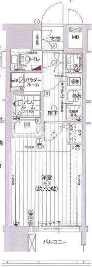 エグゼ難波南V(1K/6階)の間取り写真