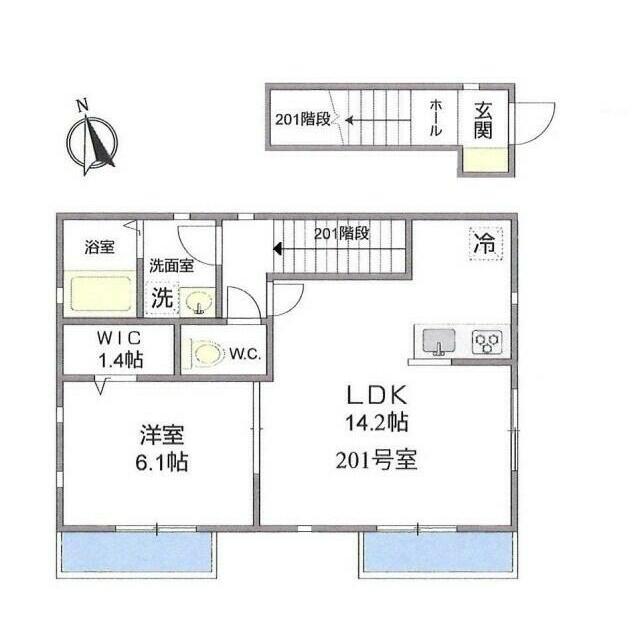 コーポシティ1(1LDK/2階)の間取り写真