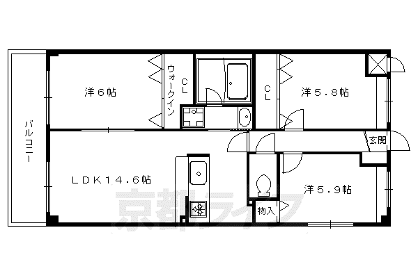 コンフォート下鴨(3LDK/1階)の間取り写真