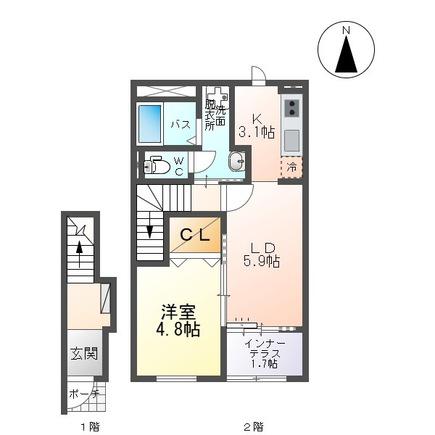 メゾン・モナミII(1LDK/2階)の間取り写真