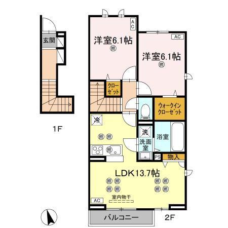 ローゼン太田(2LDK/2階)の間取り写真