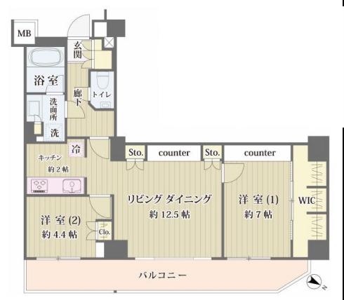 IBIS市ヶ谷(2LDK/4階)の間取り写真