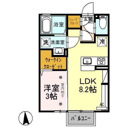 アドバンス(1LDK/2階)の間取り写真