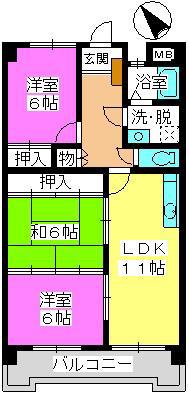 さくらハイツ(3LDK/3階)の間取り写真