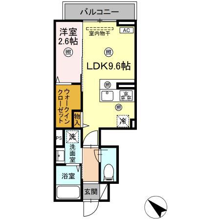ディアライズ旭通A棟(1LDK/1階)の間取り写真