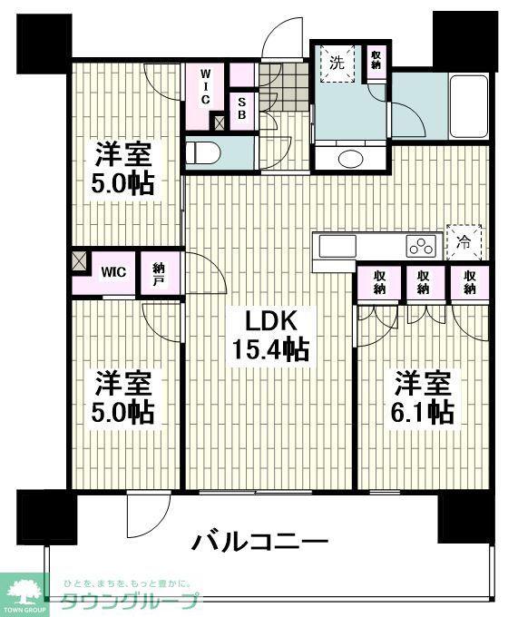 プラウドタワー相模大野クロス タワー棟(3LDK/37階)の間取り写真