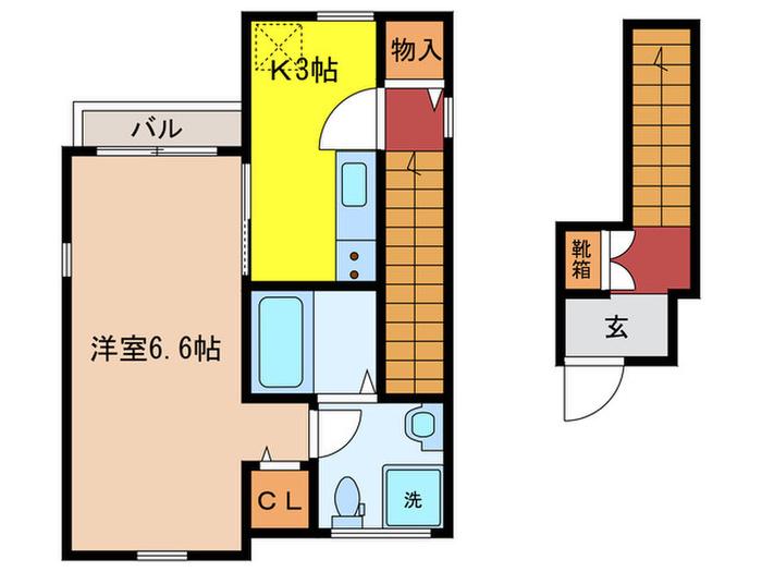 GREEN COURT上中里(1K/2階)の間取り写真
