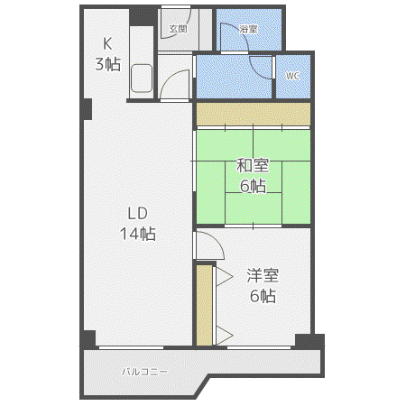 平岸パークマンション(2LDK/3階)の間取り写真