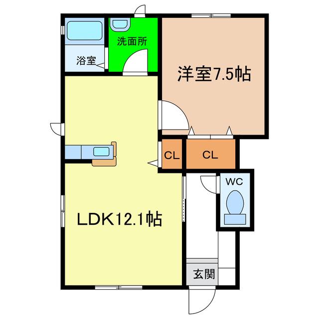 シャーメゾン丘A・B(1LDK/1階)の間取り写真