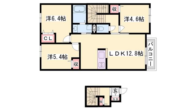 シャーメゾン水足(3LDK/2階)の間取り写真