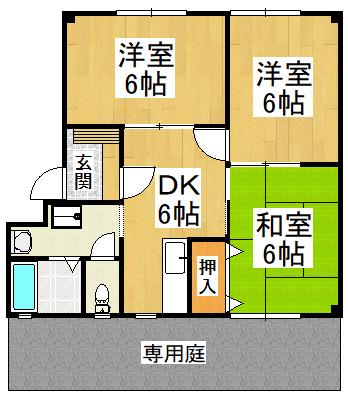 リバーサイド小車3号棟(3DK/1階)の間取り写真