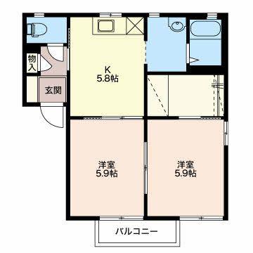 シャーメゾンハンバ(2K/1階)の間取り写真