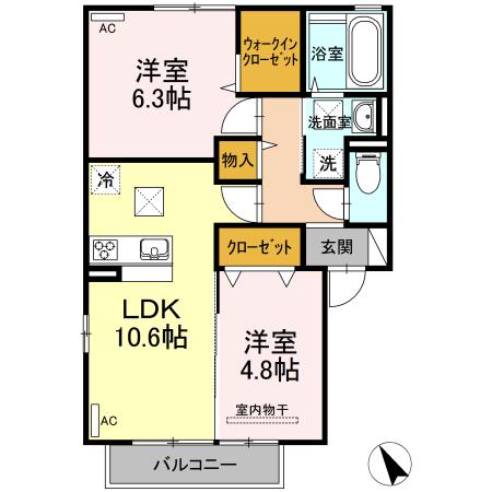 セジュール木の花(2LDK/1階)の間取り写真