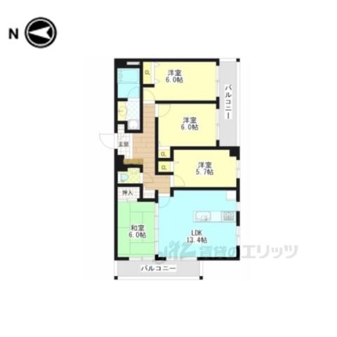 ルイシャトレ下鴨本通(4LDK/4階)の間取り写真