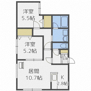 PALMODE麻生(2LDK/3階)の間取り写真