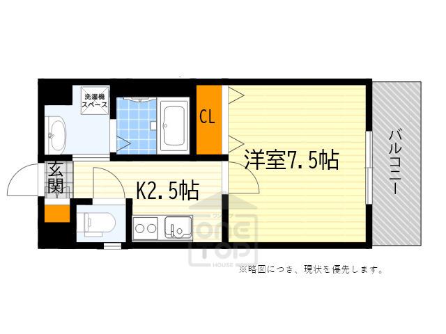 ロイヤルクィーンズパーク吹田片山町(1K/4階)の間取り写真