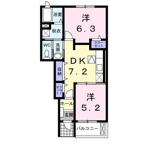 リヴ.プランドールD(2DK/1階)の間取り写真