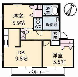 シャーメゾン K 弐番館(2DK/1階)の間取り写真