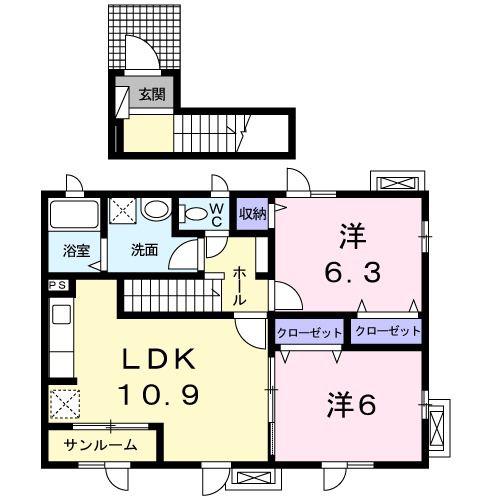 メール・ブルーB(2LDK/2階)の間取り写真