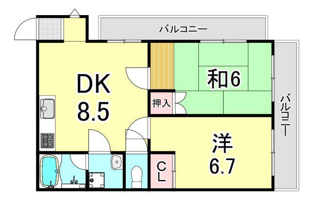 西宮ハイムIV(2DK/3階)の間取り写真