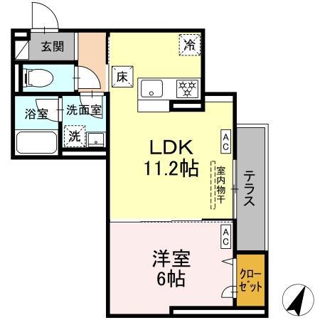 ディーアセット矢崎町(1LDK/1階)の間取り写真