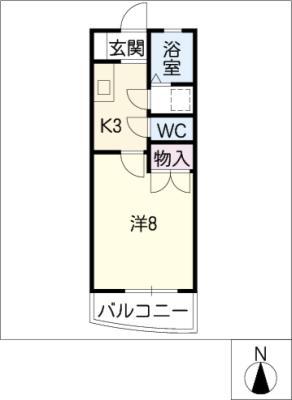 パークハイツ・平川(1K/1階)の間取り写真