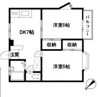 モンテベール生田B(2DK/2階)の間取り写真