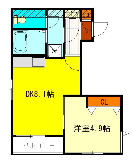 西武国分寺線 鷹の台駅 徒歩1分 3階建 築5年(1DK/3階)の間取り写真