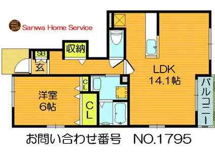 アルドーレ ドゥエ(1LDK/1階)の間取り写真