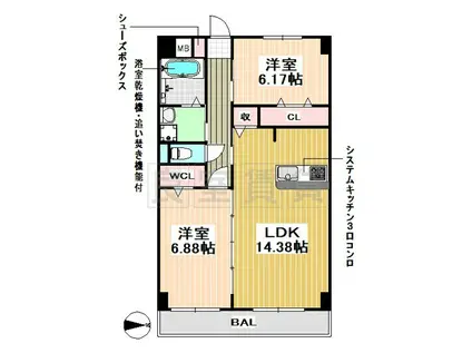 GRAN DUKE高辻(2LDK/4階)の間取り写真
